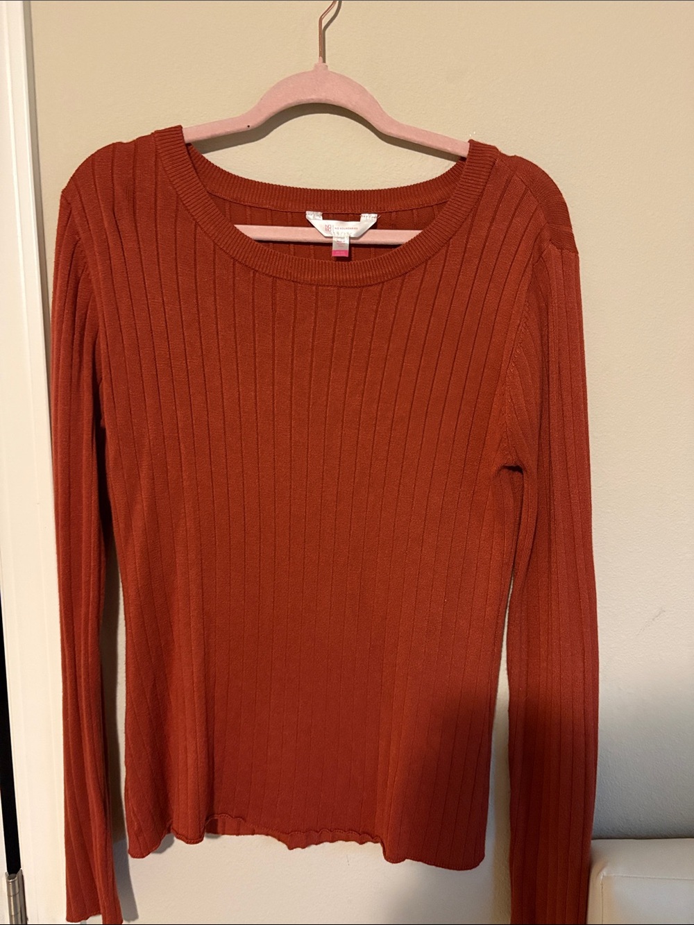 No Boundaries Ribbed Long-Sleeve Top in Burnt Orange
